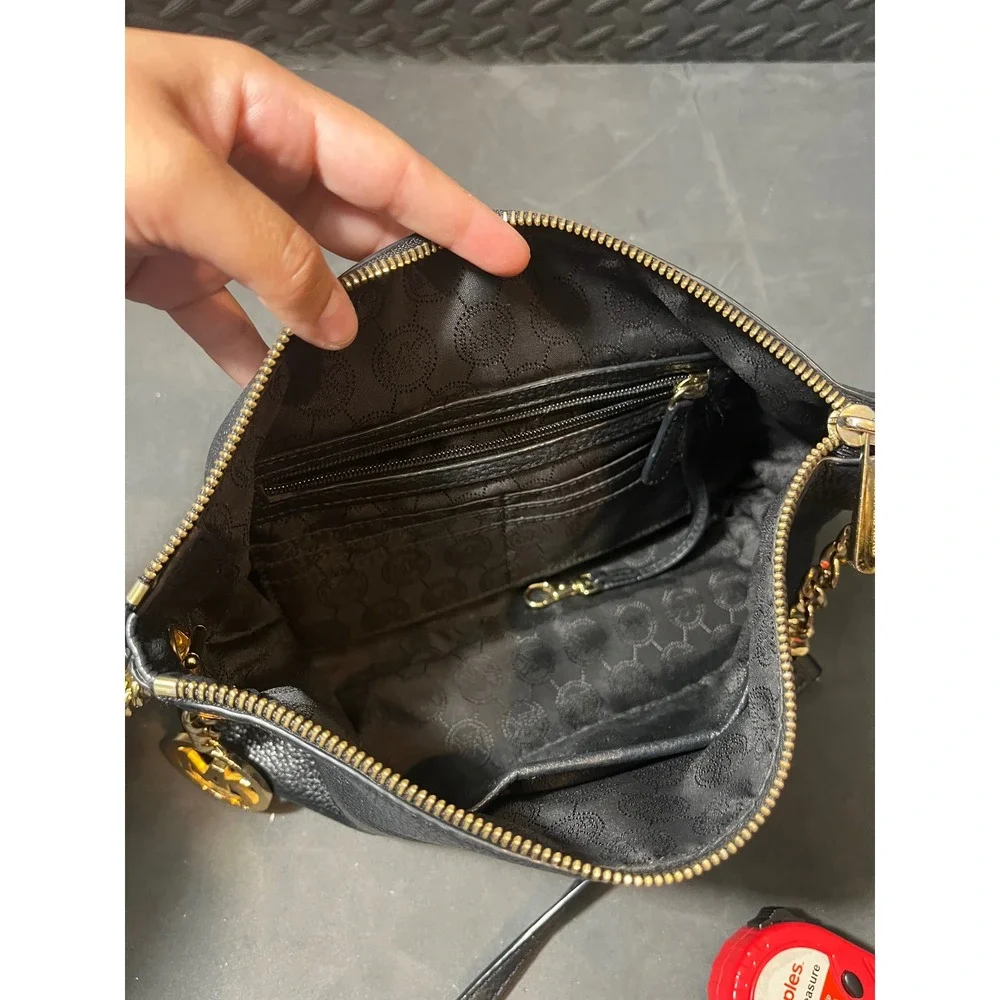 Michael‎ Kors Crossbody Bag Womens OS Black Pebble Leather Gold Chain Strap